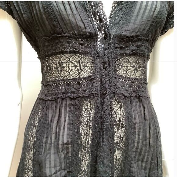 BIYA Designer of JOHNNY WAS Sheer Lace Dress Intricate Sheer and Lace High Low - Picture 8 of 15